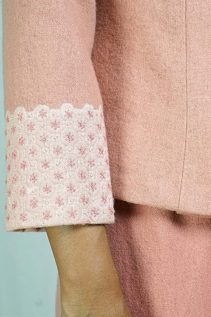 Pink Chikankari Embroidered Jacket by Shiori at Pernia's Pop Up Shop
