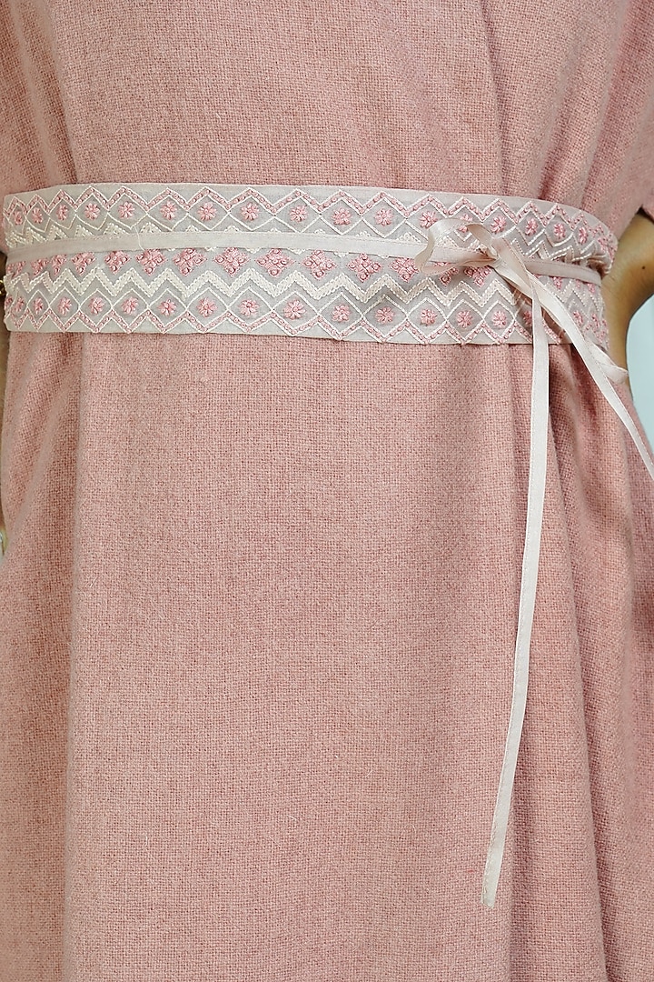 Pink Embroidered Woolen Coat by Shiori at Pernia's Pop Up Shop