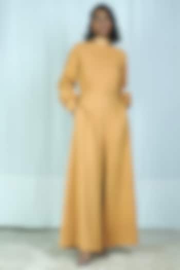 Yellow Embroidered Flared Jumpsuit by Shiori