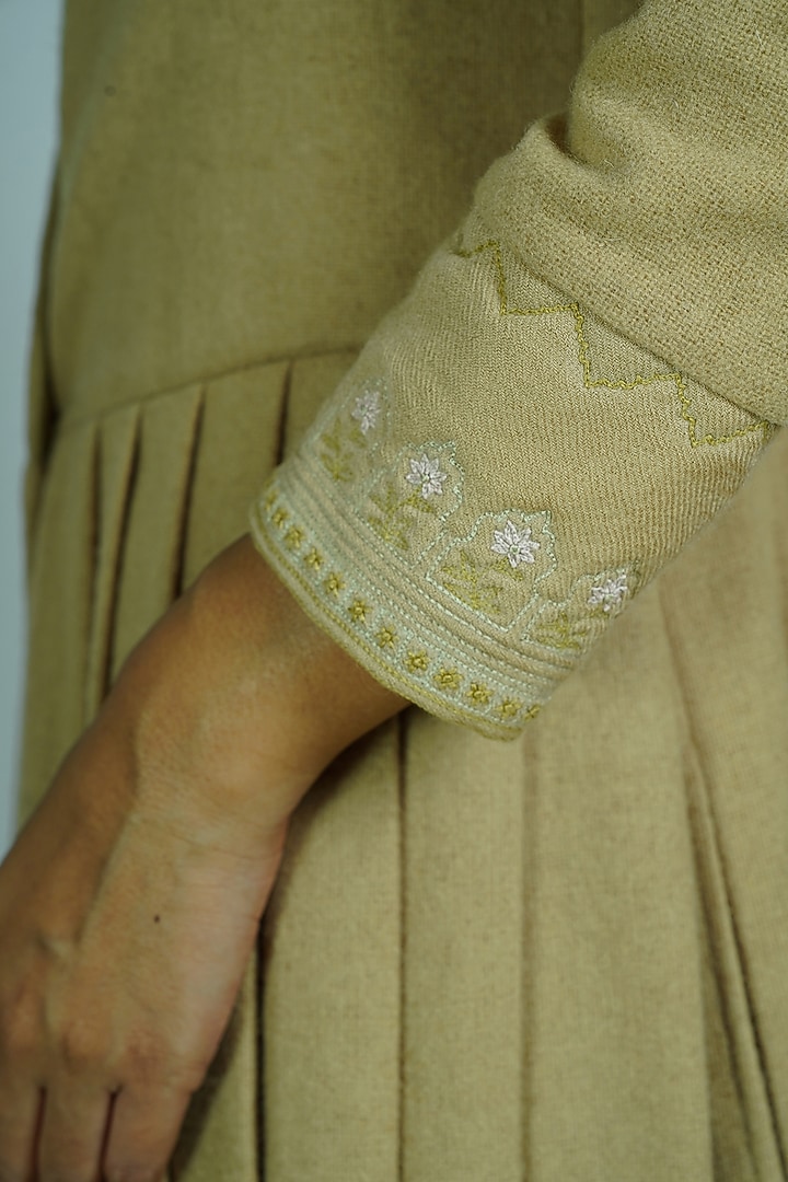 Green Embroidered Coat Dress by Shiori at Pernia's Pop Up Shop