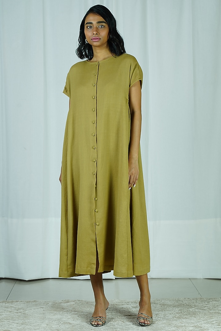 Green Embroidered Button Down Dress by Shiori