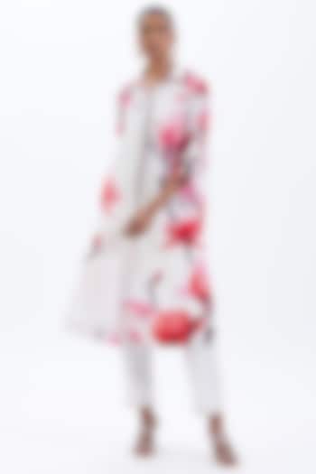 White & Red Silk Printed Co-Ord Set by Sitaraa at Pernia's Pop Up Shop