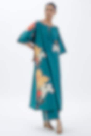 Emerald Green Poplin Floral Printed Co-Ord Set by Sitaraa at Pernia's Pop Up Shop