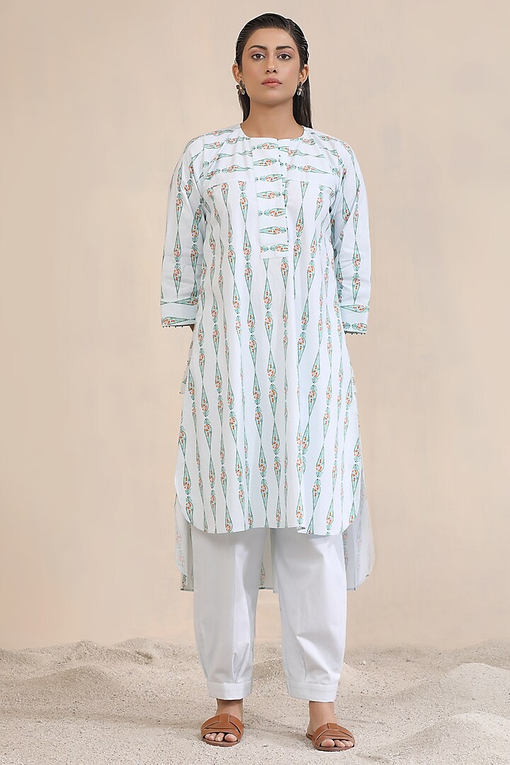 Pale Green Chanderi Block Printed Co-Ord Set by Sitaraa at Pernia's Pop Up Shop