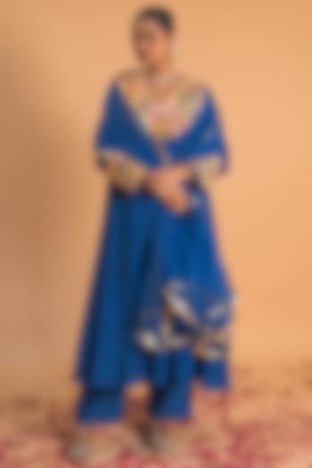 Blue Chanderi Gota Applique Work Kurta Set by Sitaraa at Pernia's Pop Up Shop