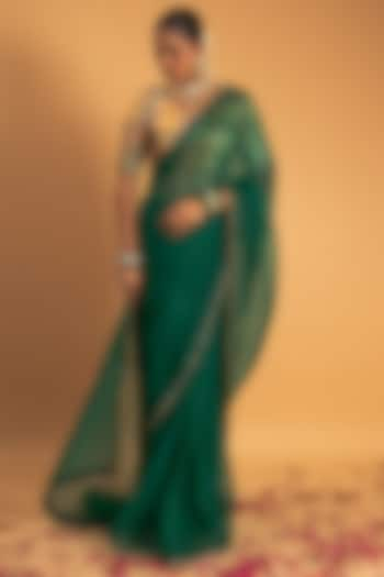 Green Organza Saree Set by Sitaraa at Pernia's Pop Up Shop