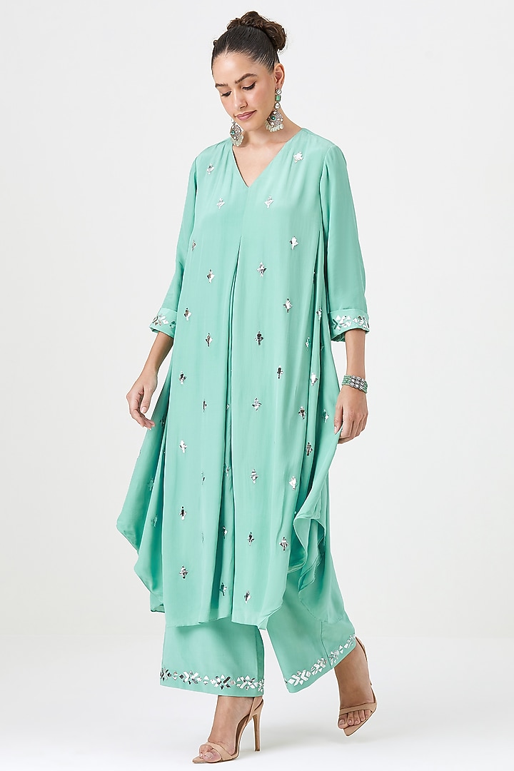 Mint Natural Crepe Silk Tunic Set by Sitaraa at Pernia's Pop Up Shop