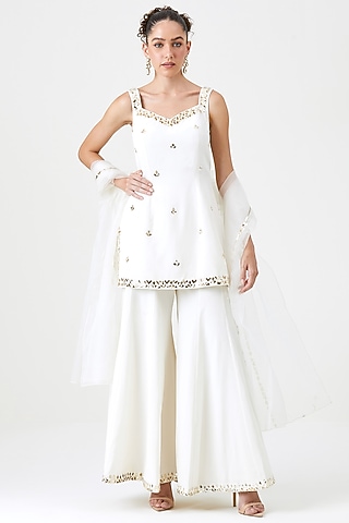 Ivory Natural Crepe Silk Sharara Set by Sitaraa