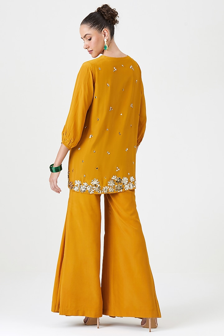Mustard Natural Crepe Silk Wedding Sharara Set by Sitaraa at Pernia's Pop Up Shop