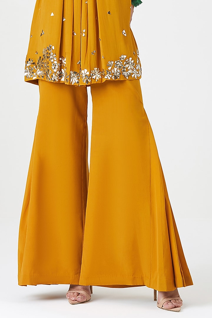 Mustard Natural Crepe Silk Wedding Sharara Set by Sitaraa at Pernia's Pop Up Shop
