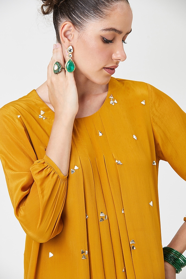 Mustard Natural Crepe Silk Wedding Sharara Set by Sitaraa at Pernia's Pop Up Shop
