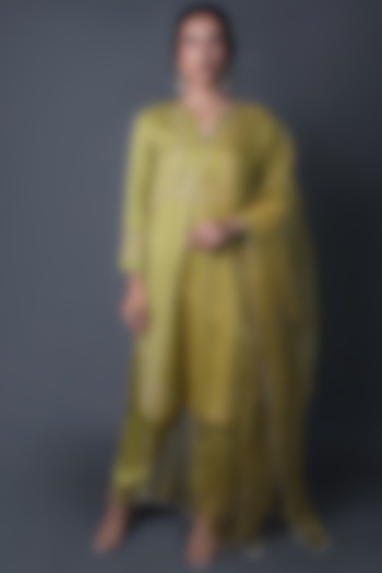 Lime Green Embroidered Kurta Set by Sitaraa at Pernia's Pop Up Shop