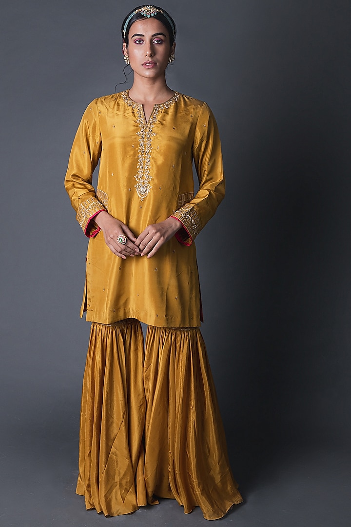 Mustard Embroidered Sharara Set by Sitaraa at Pernia's Pop Up Shop