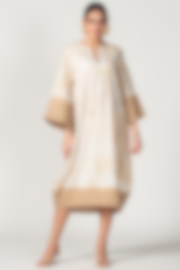 Off White & Beige Printed Summer Dress by Sitaraa at Pernia's Pop Up Shop
