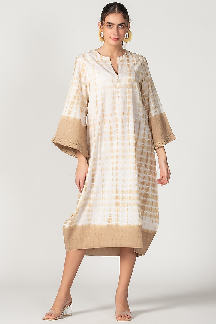 Off White & Beige Printed Summer Dress by Sitaraa at Pernia's Pop Up Shop