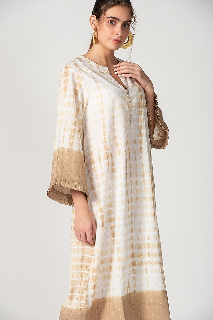 Off White & Beige Printed Summer Dress by Sitaraa at Pernia's Pop Up Shop
