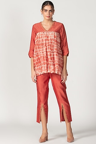 Red & White Embroidered Tunic by Sitaraa