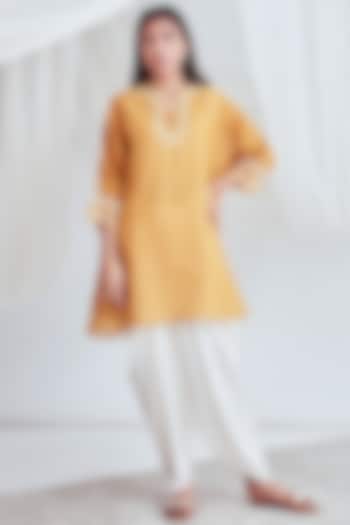 Mustard Embroidered Tunic With Slip by Sitaraa