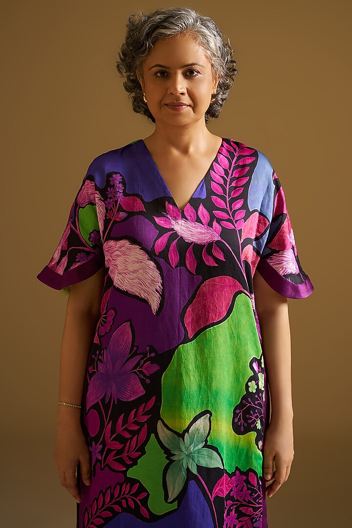 Multi-Colored Silk Linen Digital Printed Kurta Set by Sitaraa at Pernia's Pop Up Shop