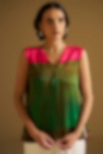 Multi-Colored Silk Linen Hand  Embroidered Top by Sitaraa at Pernia's Pop Up Shop