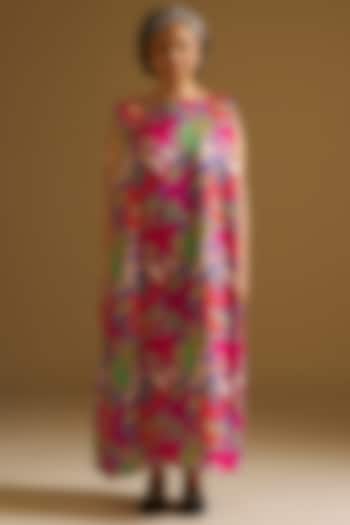 Multi-Colored  Silk Linen Digital Printed Summer Dress by Sitaraa at Pernia's Pop Up Shop
