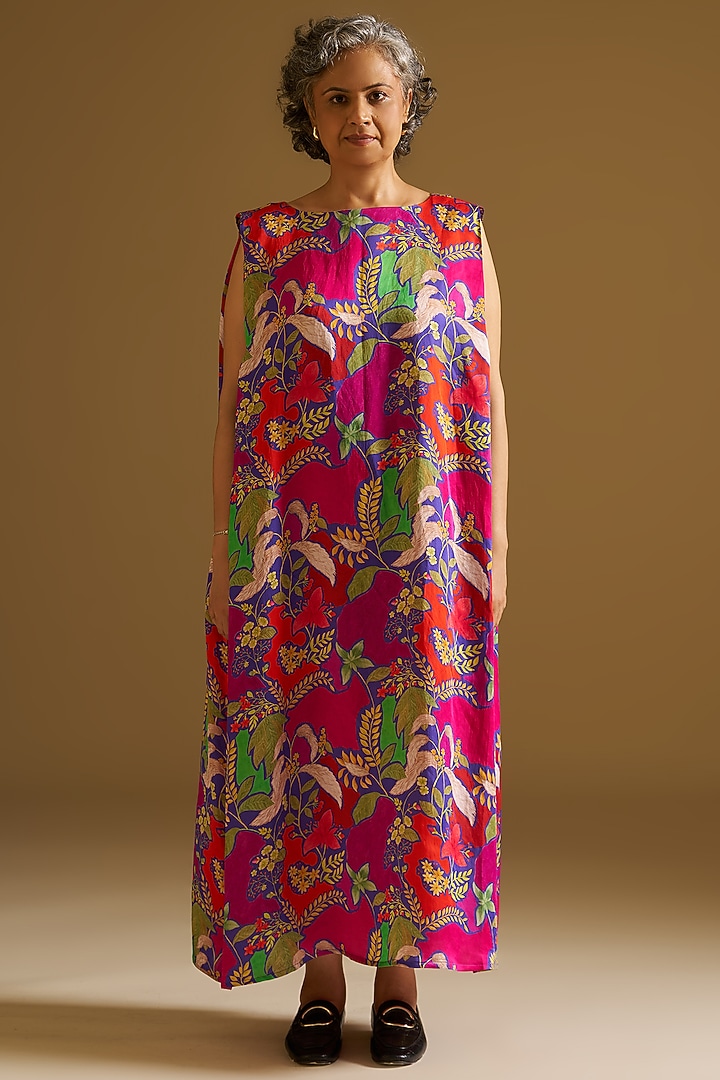 Multi-Colored  Silk Linen Digital Printed Summer Dress by Sitaraa at Pernia's Pop Up Shop