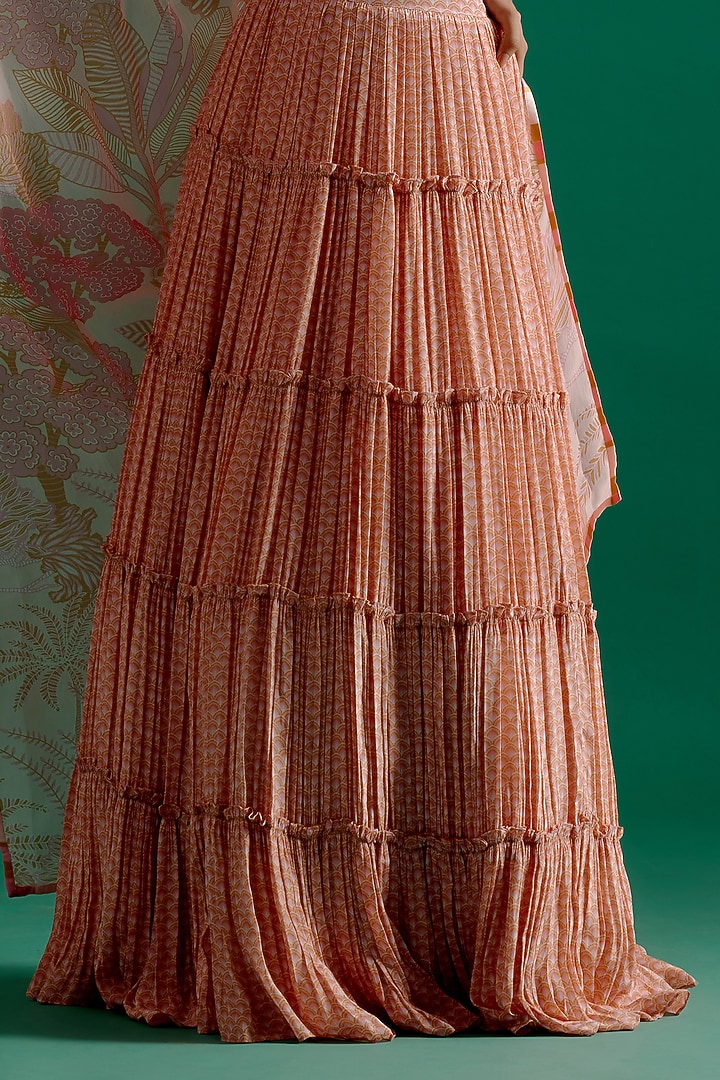 Blush Pink Crepe & Organza Printed Layered Wedding Lehenga Set by Sitaraa at Pernia's Pop Up Shop