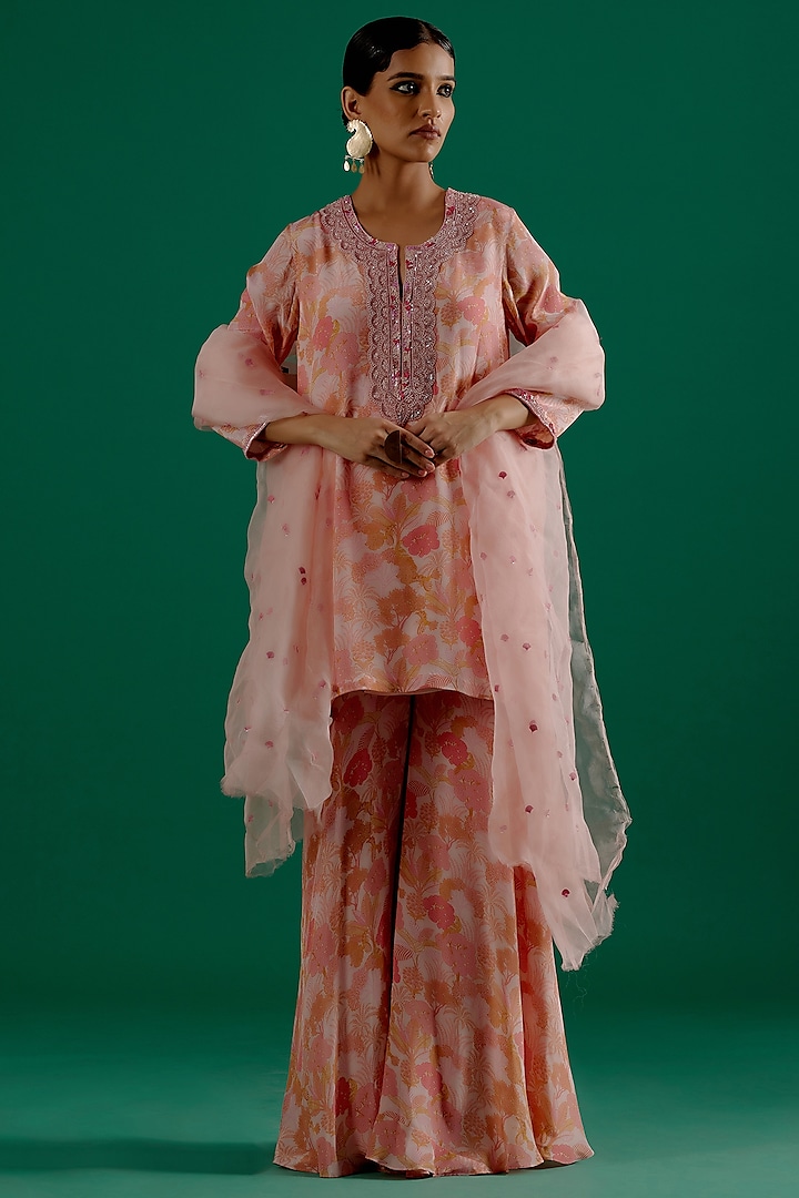 Blush Pink Crepe & Organza Printed Sharara Set by Sitaraa