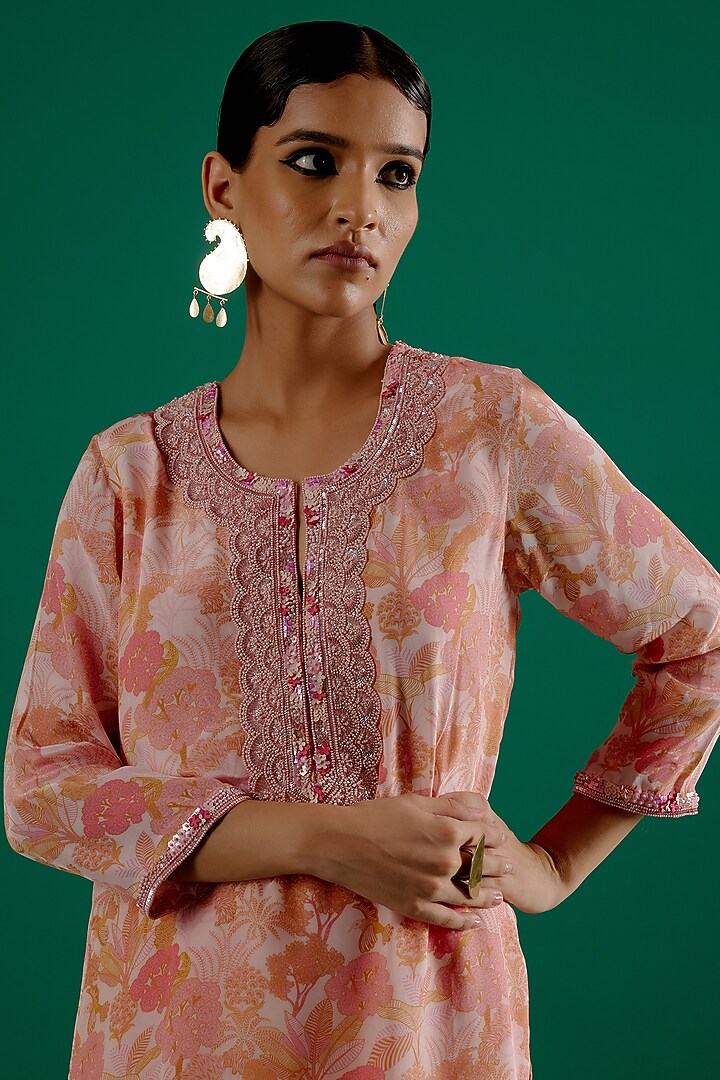 Blush Pink Crepe & Organza Printed Wedding Sharara Set by Sitaraa at Pernia's Pop Up Shop