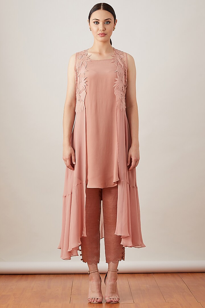 Nude Embroidered Jacket Set by Sitaraa at Pernia's Pop Up Shop