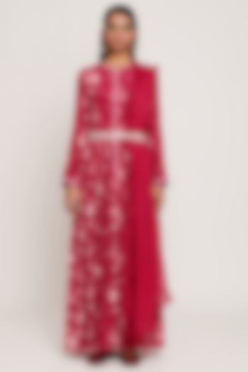 Fuchsia Floral Printed Party Wear Anarkali Set by Sitaraa at Pernia's Pop Up Shop