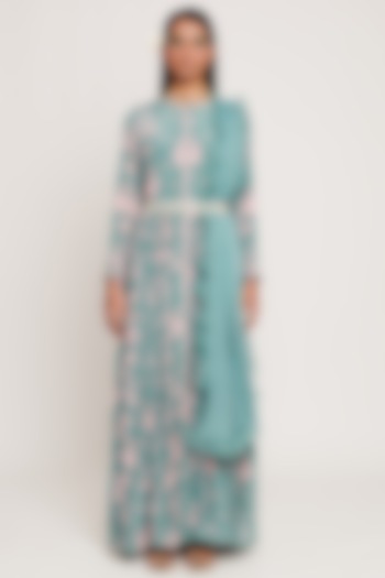 Green Floral Printed Party Wear Anarkali Set by Sitaraa at Pernia's Pop Up Shop