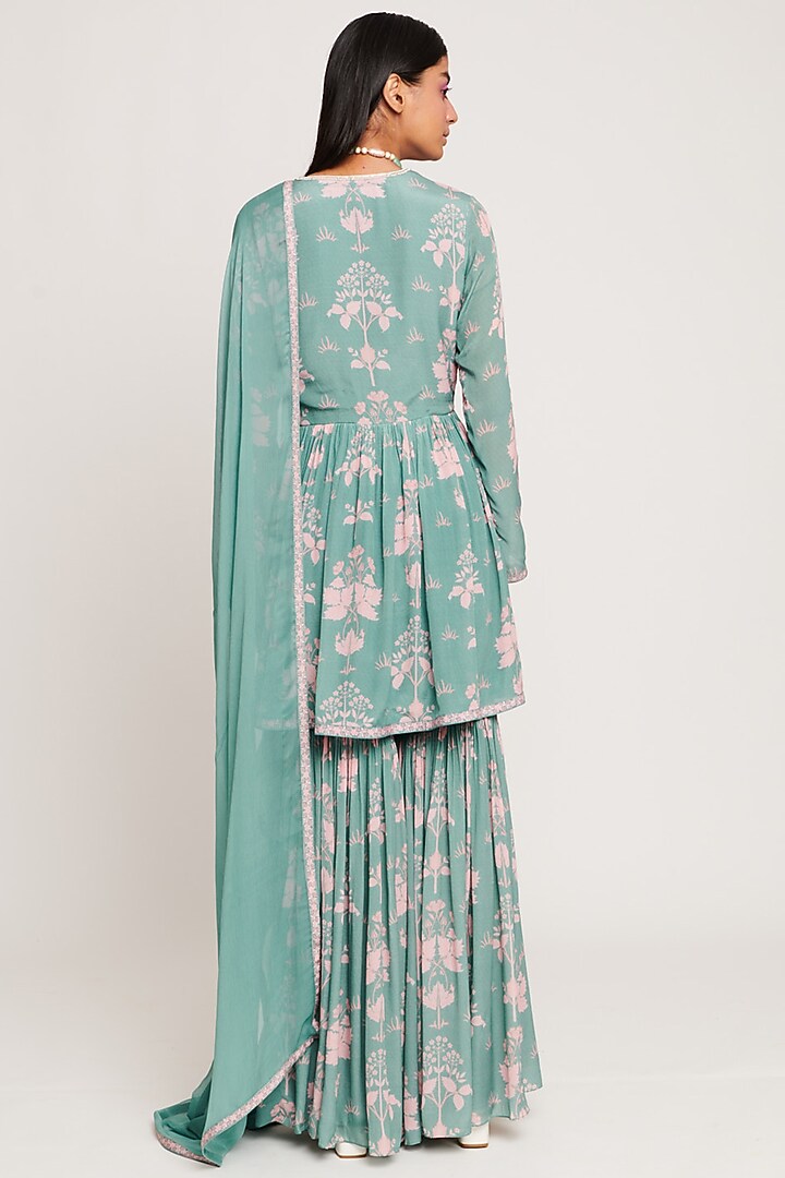 Green Floral Printed Gharara Set by Sitaraa at Pernia's Pop Up Shop