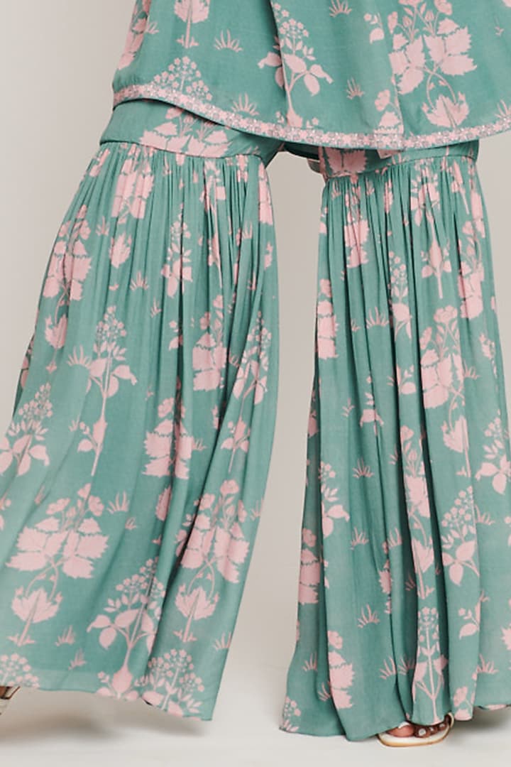 Green Floral Printed Gharara Set by Sitaraa at Pernia's Pop Up Shop