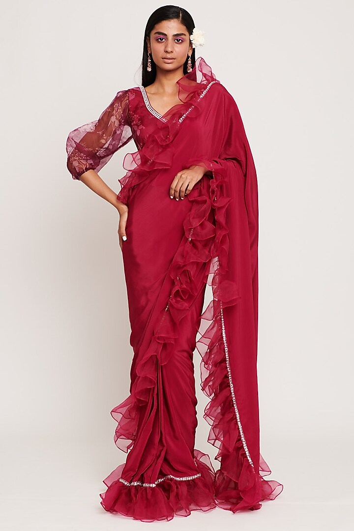 Fuchsia Printed Saree Set by Sitaraa