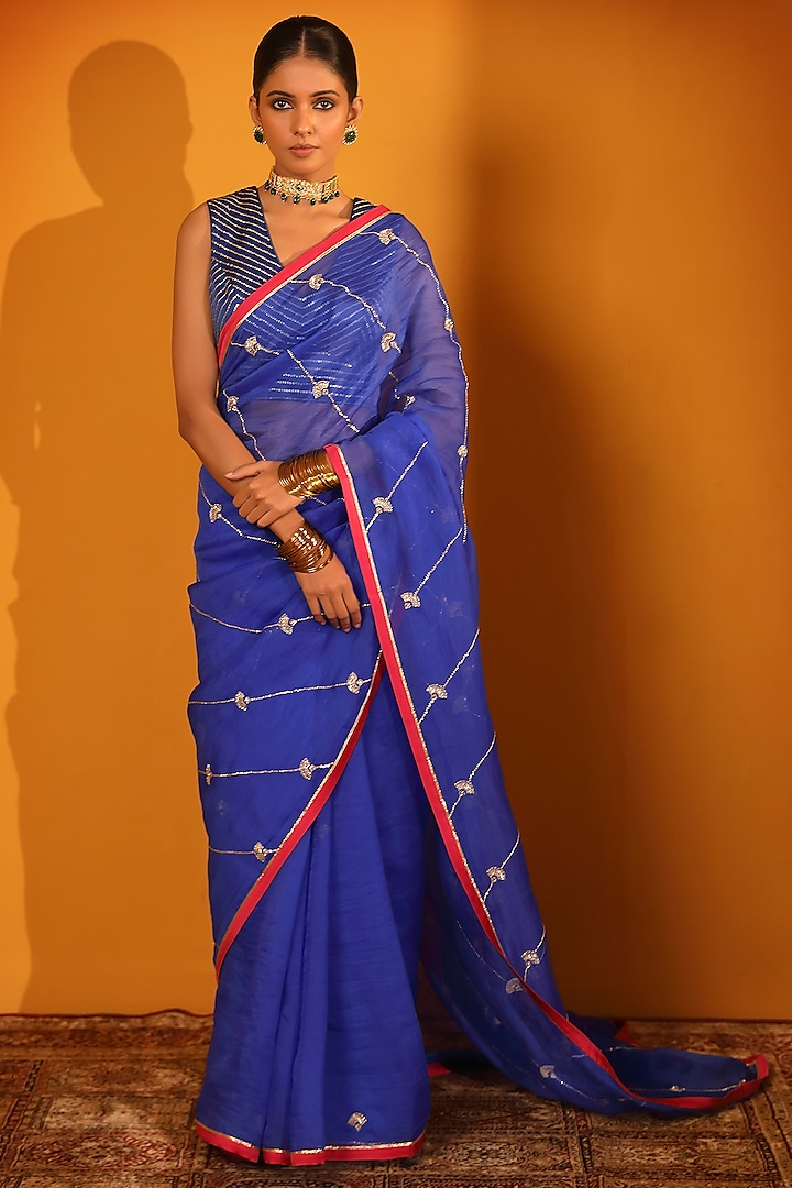 Blue Silk Saree Set by Sitaraa