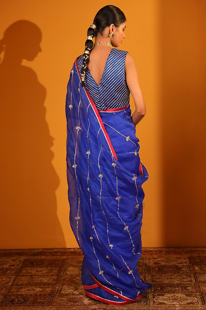 Blue Silk Wedding Saree Set by Sitaraa at Pernia's Pop Up Shop
