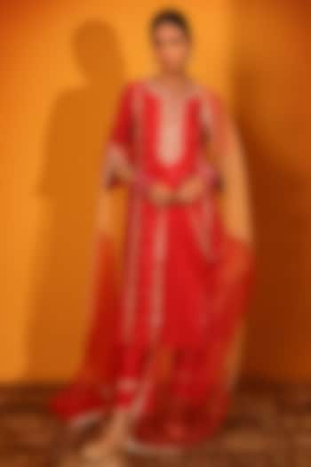 Red Habutai Silk Kurta Set by Sitaraa