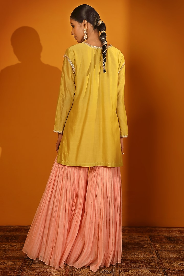 Peach Chanderi Silk Party Wear Sharara Set by Sitaraa at Pernia's Pop Up Shop
