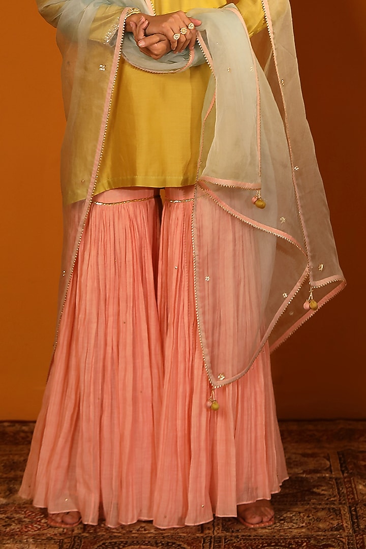 Peach Chanderi Silk Party Wear Sharara Set by Sitaraa at Pernia's Pop Up Shop