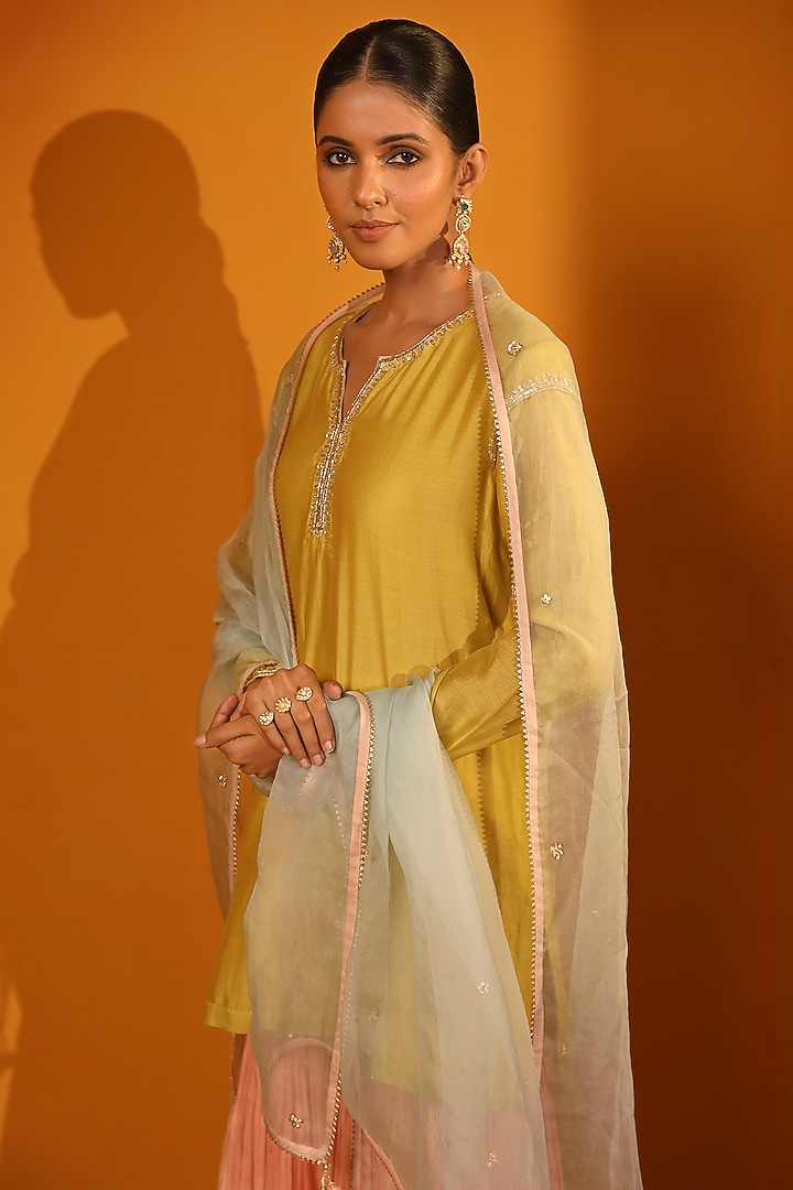 Peach Chanderi Silk Party Wear Sharara Set by Sitaraa at Pernia's Pop Up Shop
