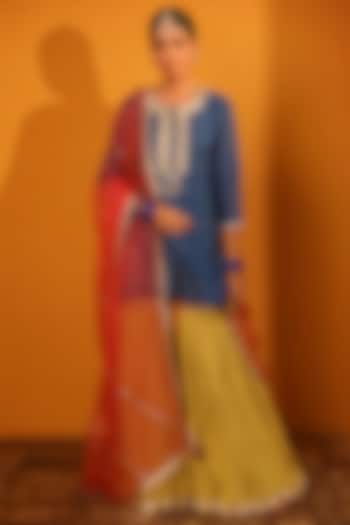 Yellow Chanderi Silk Sharara Set by Sitaraa