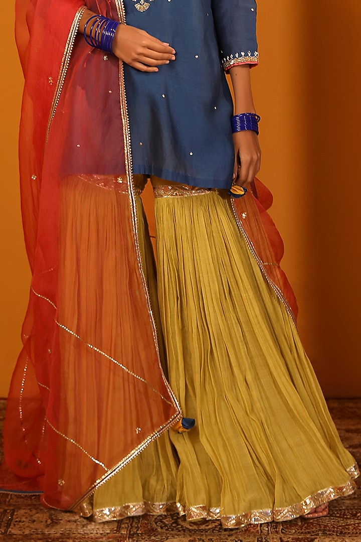 Yellow Chanderi Silk Wedding Sharara Set by Sitaraa at Pernia's Pop Up Shop