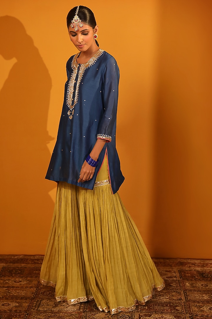 Yellow Chanderi Silk Wedding Sharara Set by Sitaraa at Pernia's Pop Up Shop
