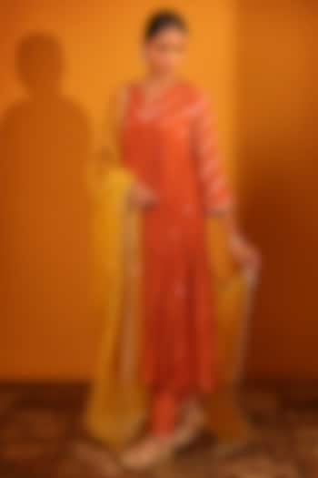 Orange Chanderi Silk Kurta Set by Sitaraa