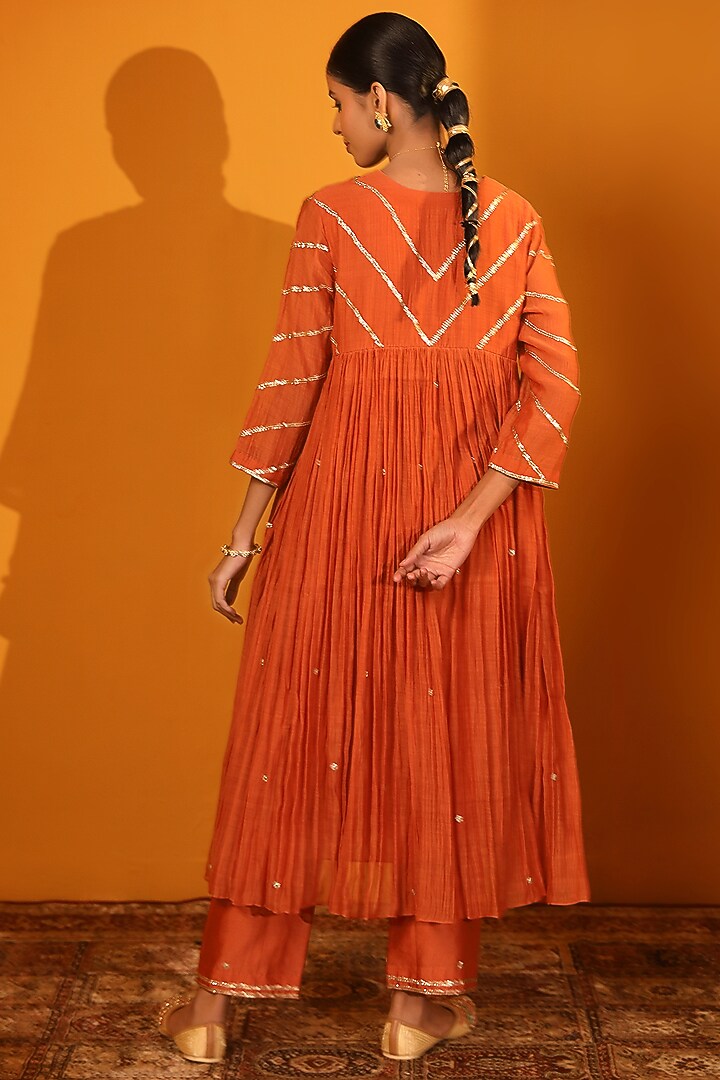 Rust Chanderi Silk Kurta Set by Sitaraa at Pernia's Pop Up Shop