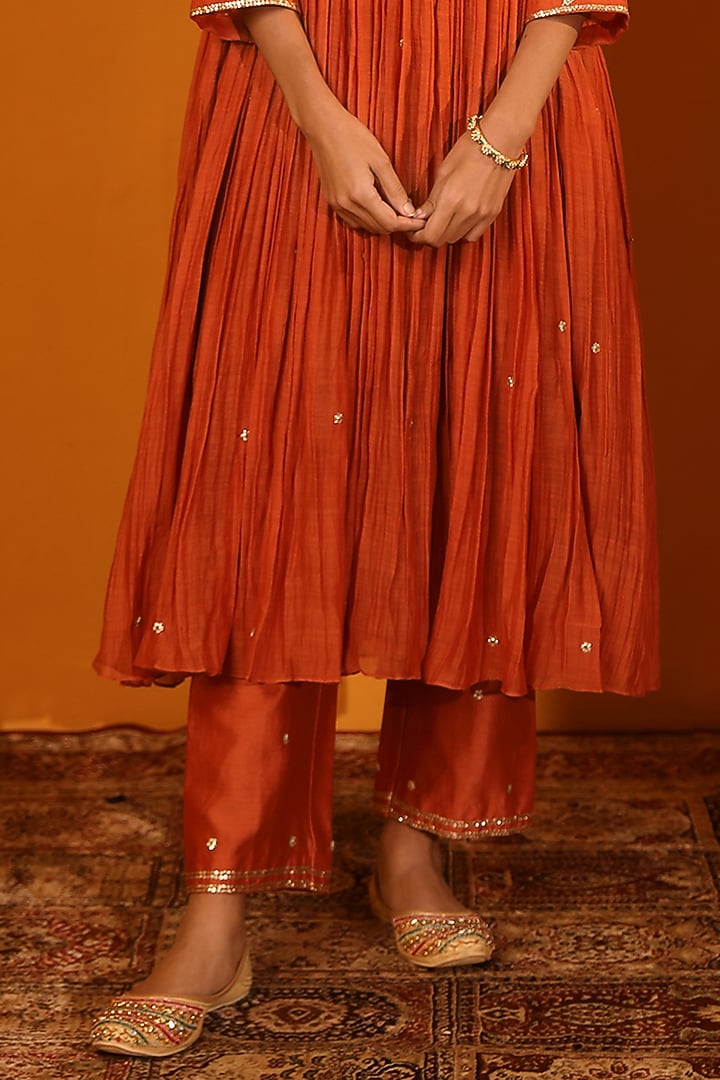Rust Chanderi Silk Kurta Set by Sitaraa at Pernia's Pop Up Shop