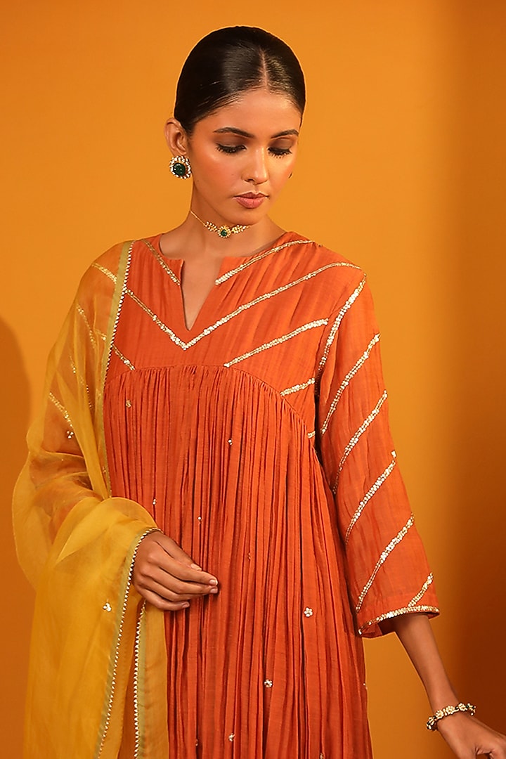 Rust Chanderi Silk Kurta Set by Sitaraa at Pernia's Pop Up Shop