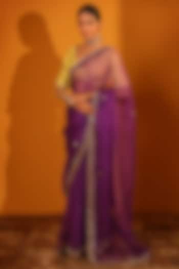Purple Chanderi Silk & Organza Saree Set by Sitaraa