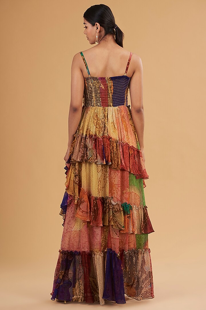 Multi-Colored Chiffon Digital Printed Ruffled Vacation Dress by SIDDHARTHA BANSAL at Pernia's Pop Up Shop